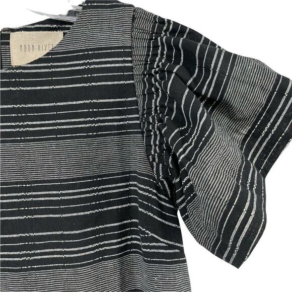 Moon River Dress Flutter Sleeve Black Striped Mini Casual Womens Size S Bohemian - Picture 5 of 7